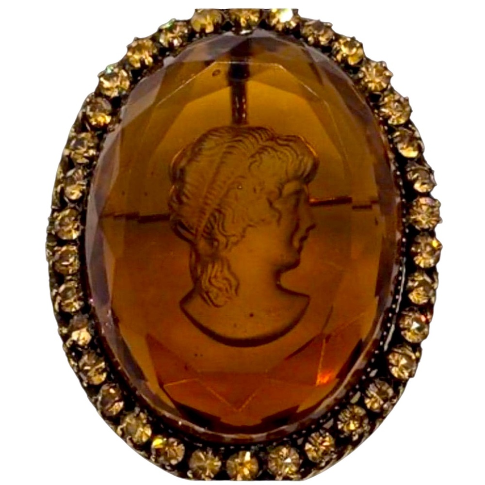 Vintage Victorian 10k gf Amber Glass Intaglio Cameo 2” Original by Robert